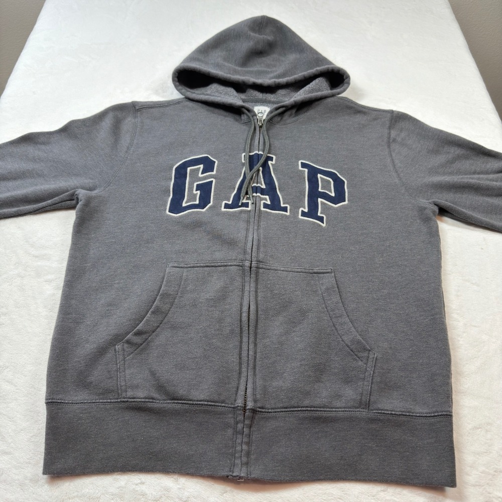 Gap Arch Logo Zip Up Hoodie Mens M Charcoal Grey Fleece  Good‎ Condition
